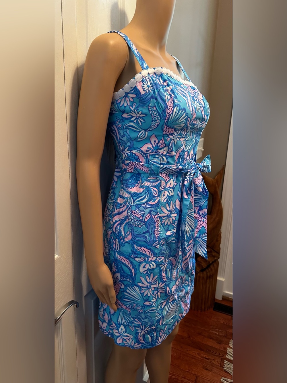 Lilly Pulitzer Kensington Stretch Cotton Dress in Amalfi Blue Sound The Sirens - Picture 3 of 5